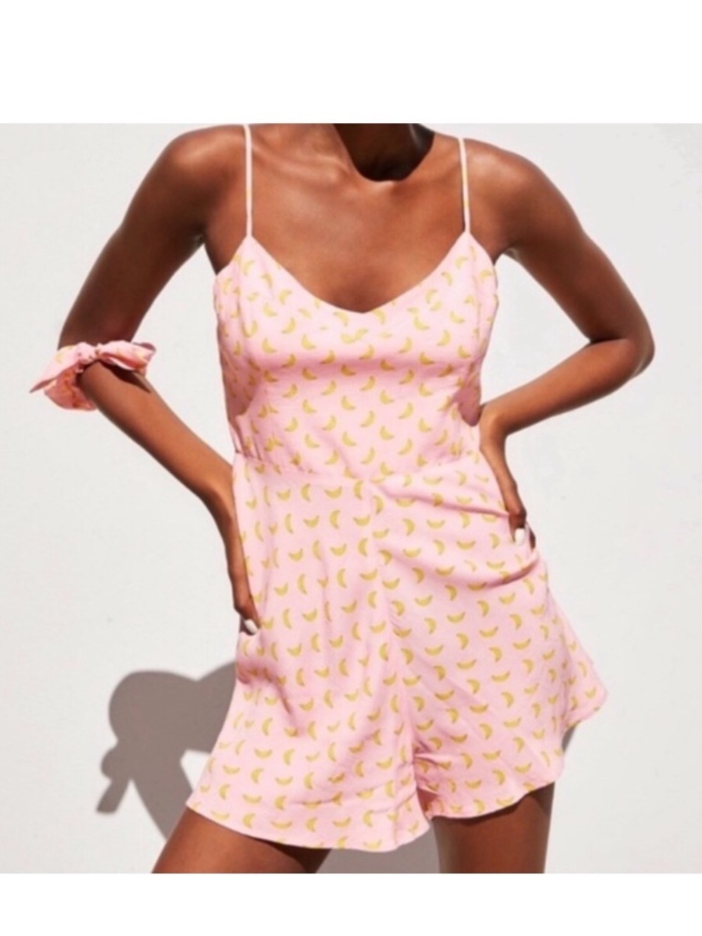 Zara flowy boho peach pink banana print romper  Boho Cheeky Festival Party